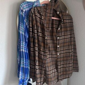 Casual Blue and Brown Plaid Button-Down Shirt